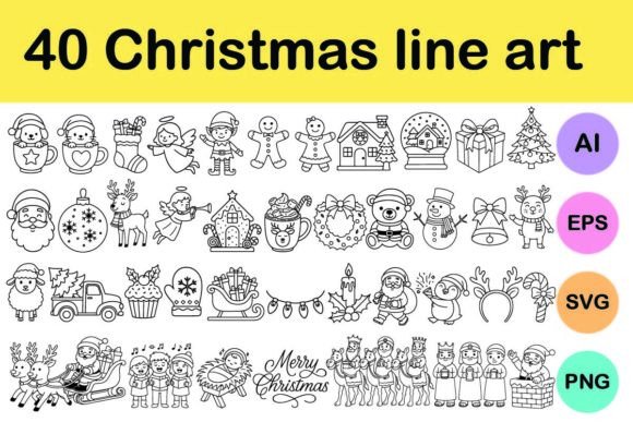 40 Christmas Line Art Clipart Review