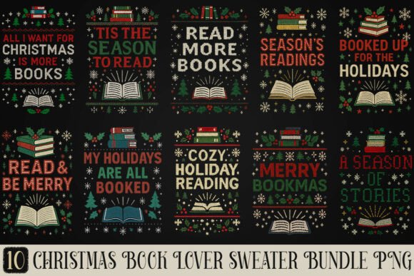 Christmas Book Lover Sweater Bundle PNG