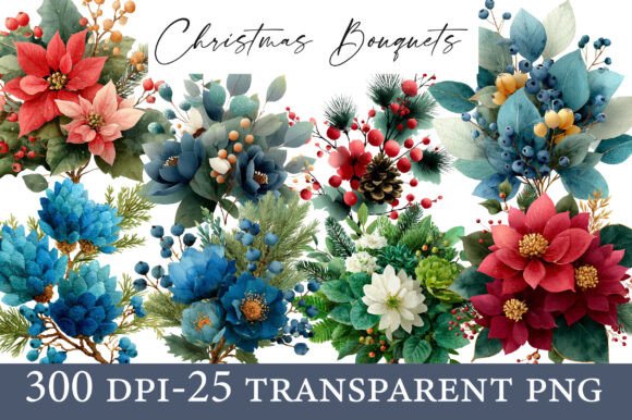 Christmas Bouquets Clipart for Seasonal Illustrations
