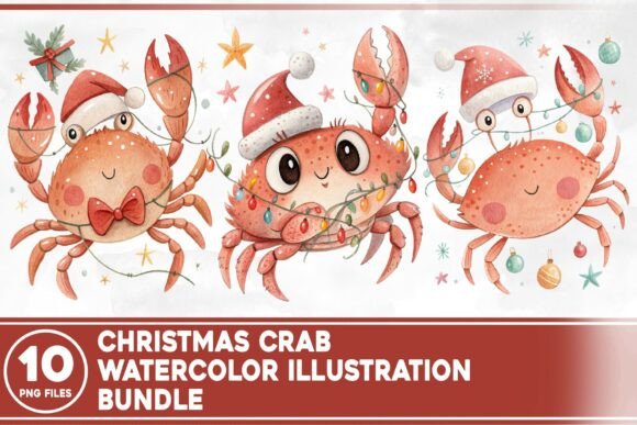 Christmas Crab Watercolor Bundle: Illustrations for Branding