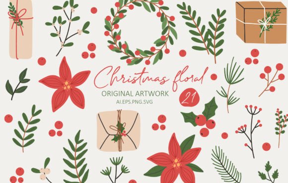 Christmas Floral – Hand-Drawn Holiday Cl
