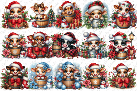 Christmas Highland Cows Clipart for Brand Illustrations