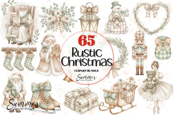 Cozy Rustic Neutral Christmas Clipart for Illustrations