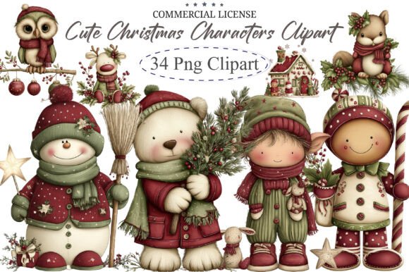 Cute Christmas Characters Clipart: Seasonal Illustrations for Blog Design