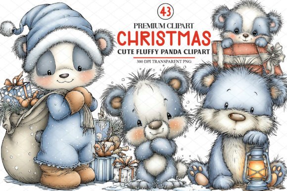 Cute Christmas Fluffy Panda Clipart: Essential Illustrations for Holiday Content