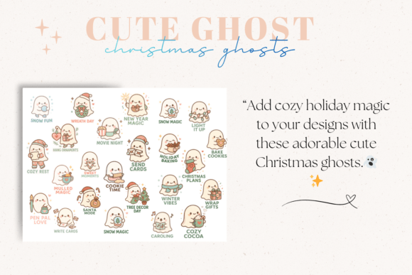 Cute Christmas Ghosts PNG Clipart Set
