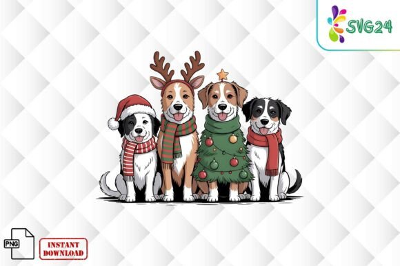 Cute Christmas Holiday Dogs PNG in Illustrations