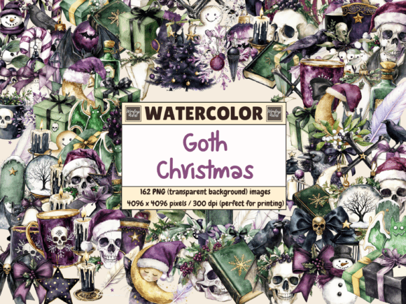 Goth Christmas Watercolor Clipart Review