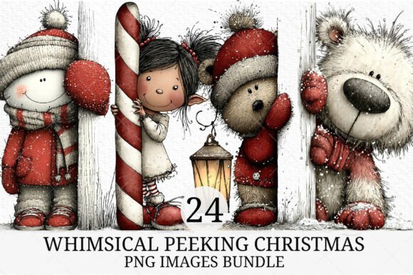 Whimsical Peeking Christmas Clipart for Illustrations